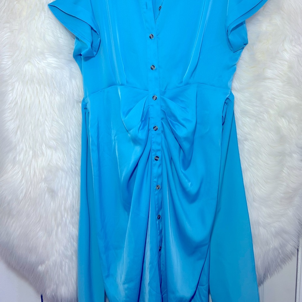 Elegant Satin Ruched Shirt Dress - Picture 11 of 12